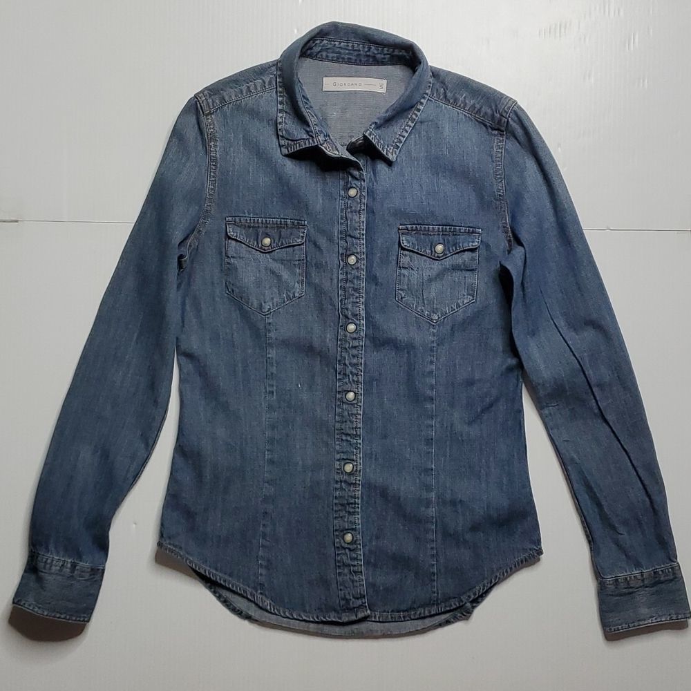 Giordano Denim jean shirt snap buttons Sz s
